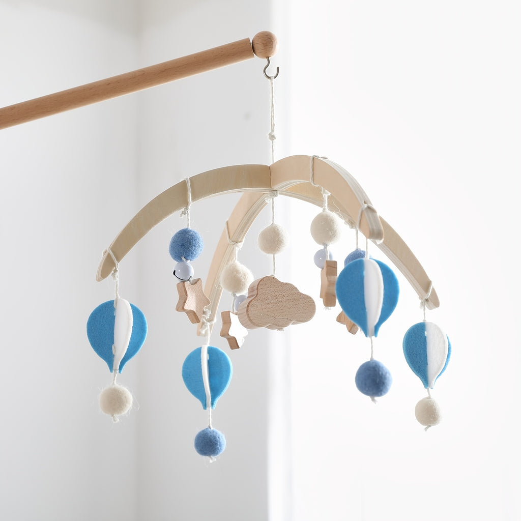 Cute Hot Air Balloon Mobile for Baby, Infant Hanging Bed Chime, Blue And White Cartoon Shaped Bed Hanger, Mobile Stand Accessory, Suitable for Nursery Decor, Christmas Halloween Birthday Gift