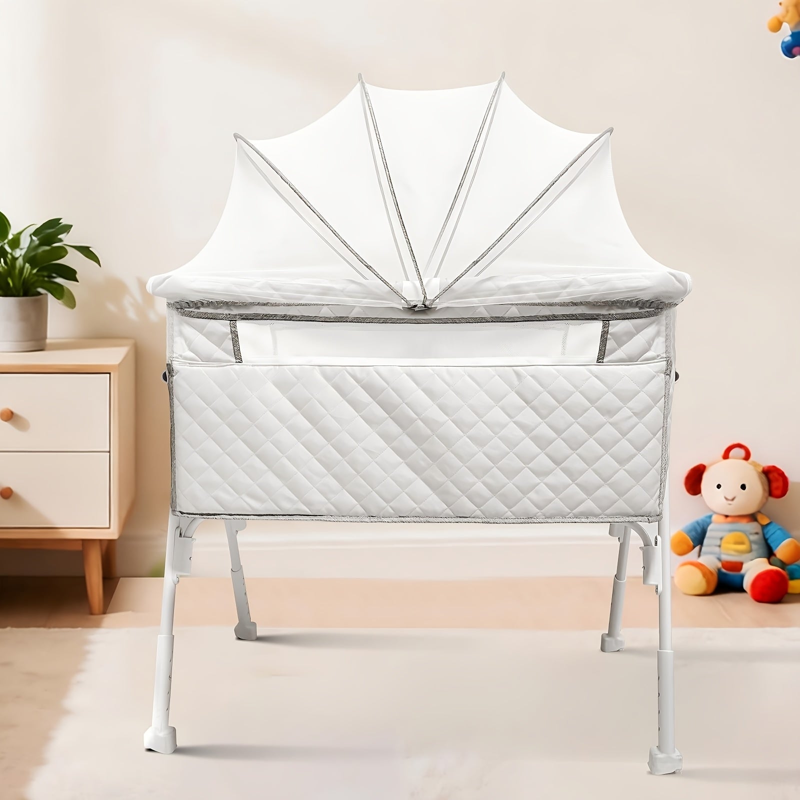 2026 New Model, Essential for Newborns 0-6 Months: Baby Cradle, 3-In-1 Fully Adjustable Baby Bed Headboard with Wheels And Mosquito Net. Product Weight: 6 Kg. Maximum Weight Limit for Infant Use: 15 Lbs