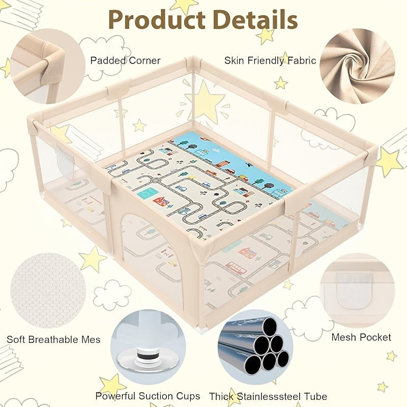 71.3X71.3 Inch Baby Playpen with Breathable Mesh & Anti-Fall Design - Indoor\u002FOutdoor Toddler Safety Pen, Easy Assembly, Portable Play Yard for Infants & Youngsters, Indoor Playpen, Playful Design, Secure Closure System for Christmas And Halloween
