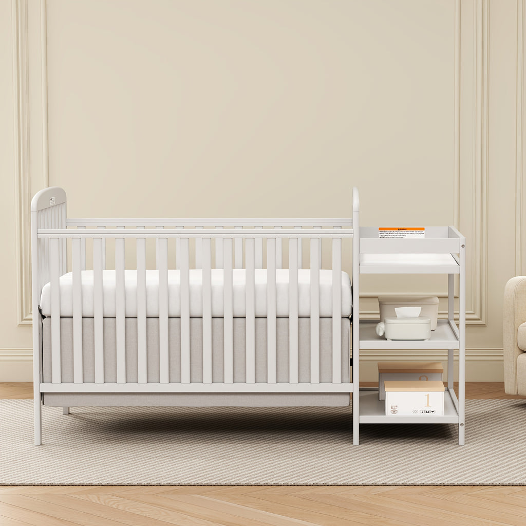 Goldzone 4-in-1 Convertible Baby Crib, Wooden Baby Stuffs Converts Into Toddler Bed with Changing Table, Newborn Essential Items Full Size Nursery Decor Cribs, Adjustable Heights, Item Weight: 56lbs, Maximum Weight Recommendation: 50lbs