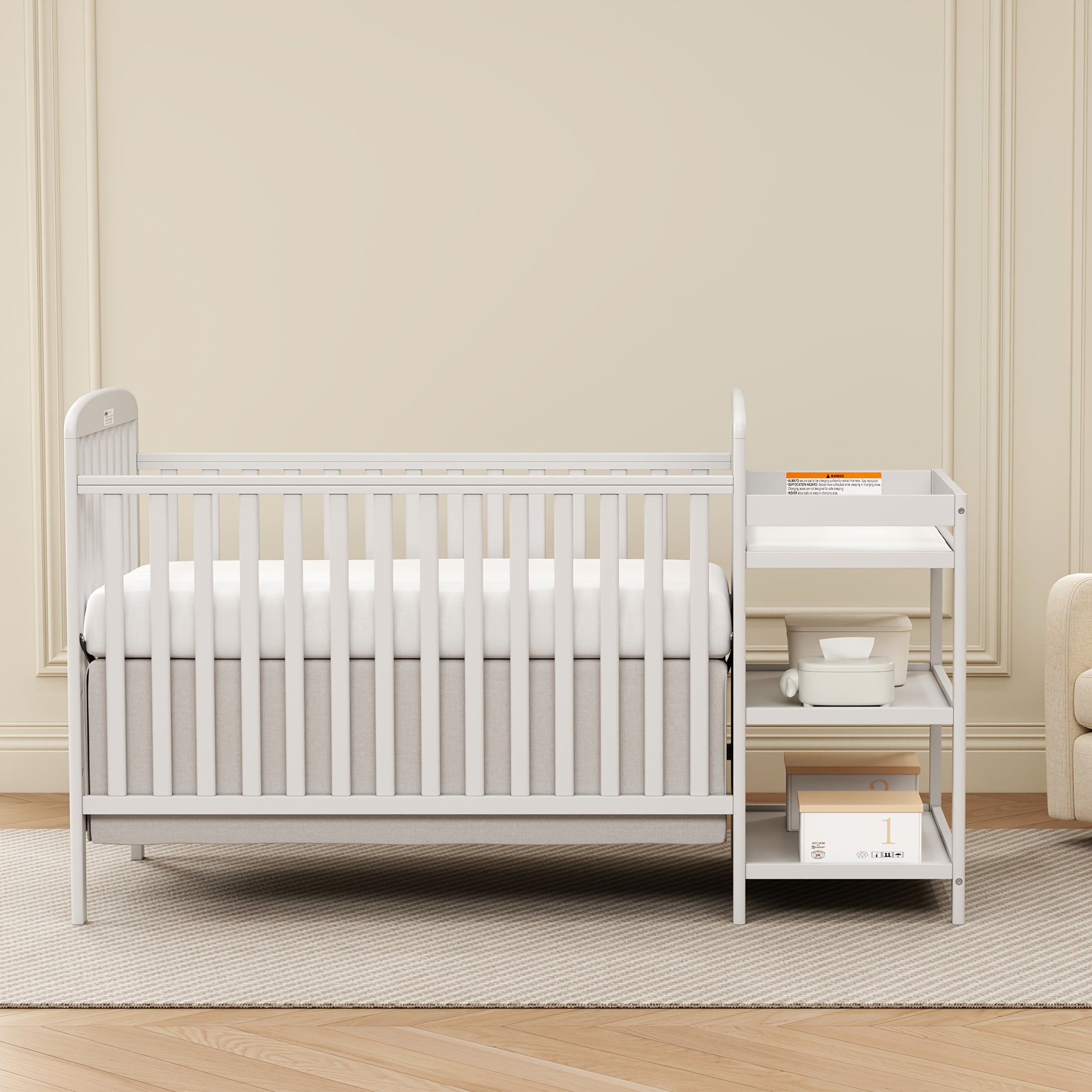 Goldzone 4-in-1 Convertible Baby Crib, Wooden Baby Stuffs Converts Into Toddler Bed with Changing Table, Newborn Essential Items Full Size Nursery Decor Cribs, Adjustable Heights, Item Weight: 56lbs, Maximum Weight Recommendation: 50lbs