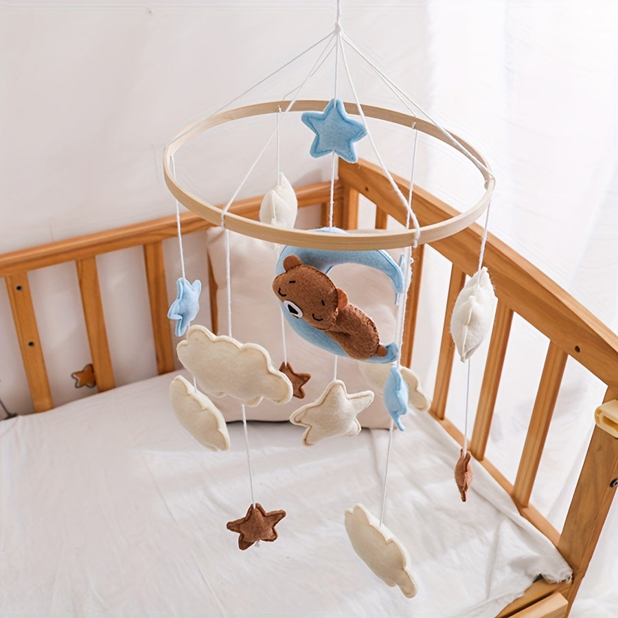 Cute Blue Moon Bear Shaped Cradle Mobile Toy, Neutral Crib Toy Hanging Nursery Decoration Accessories