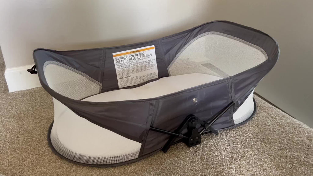 Portable Baby Travel Pod, Easy to Fold Baby Nest for Camping, Lightweight And Washable, Includes Mosquito Net And Sunshade Canopy, Travel Crib in Dark Gray