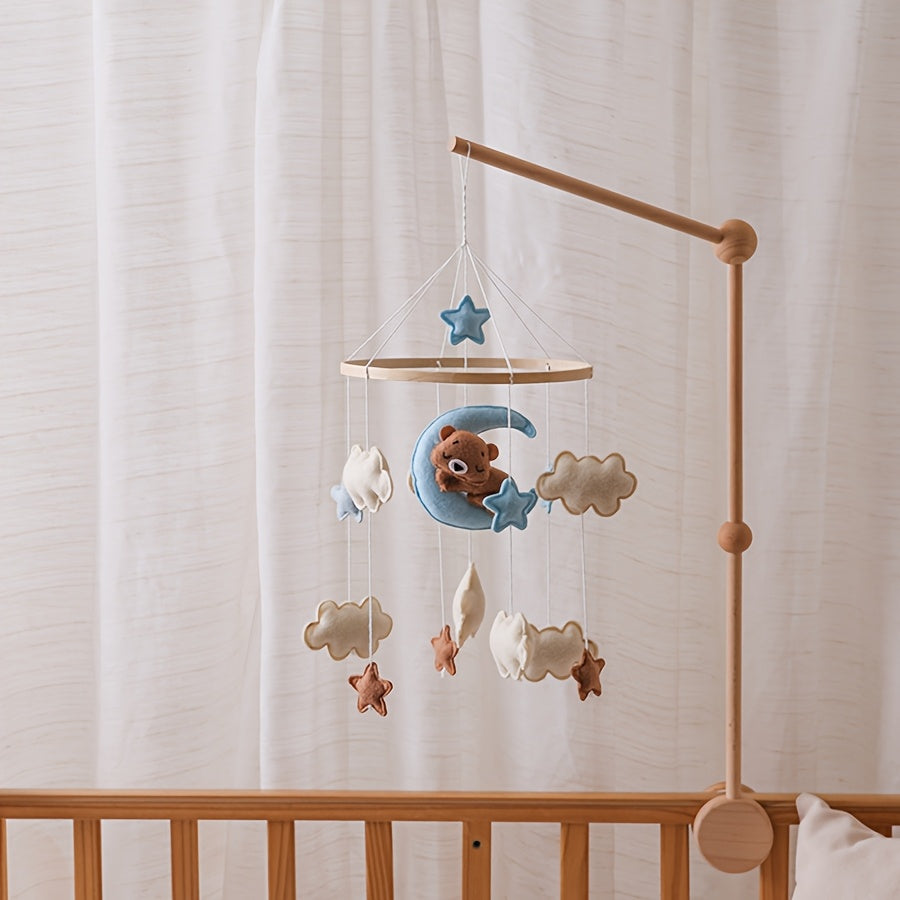Cute Blue Moon Bear Shaped Cradle Mobile Toy, Neutral Crib Toy Hanging Nursery Decoration Accessories