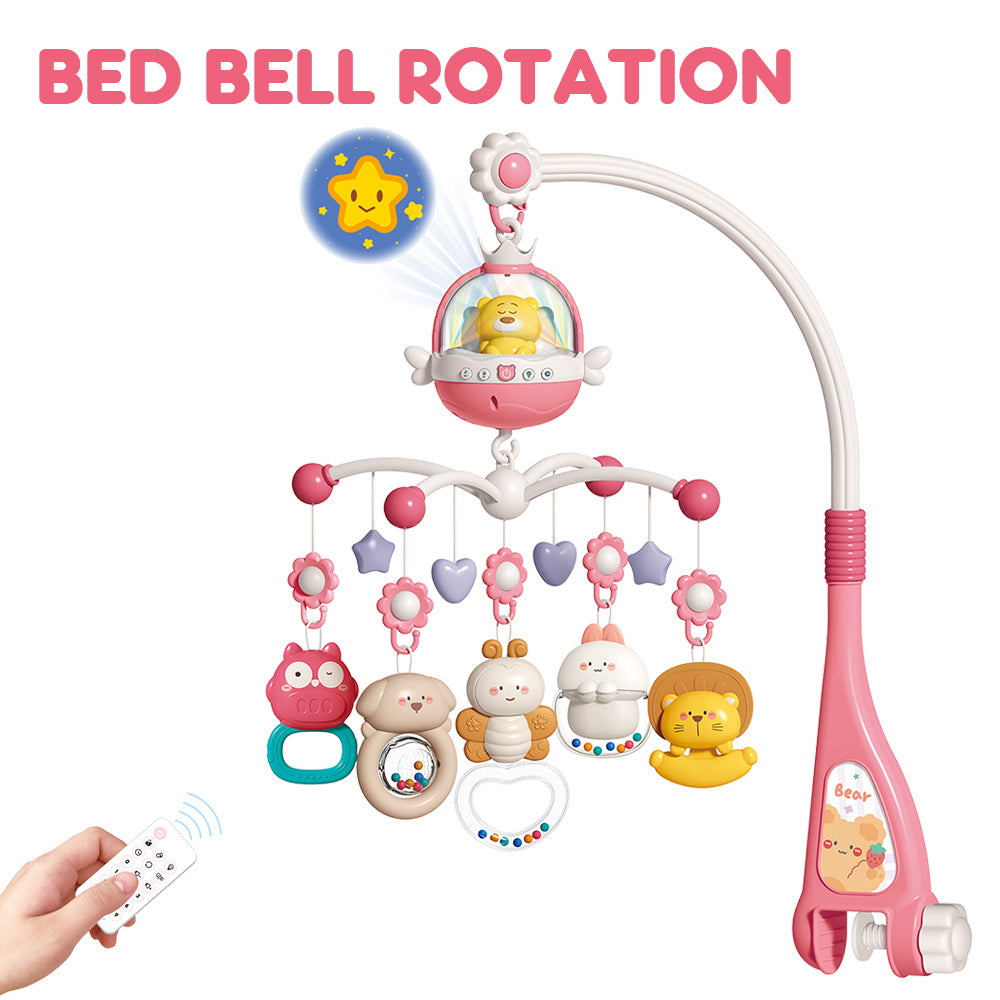 Baby Bear Music Crib Mobile Bed Bell with Projection Rattles Toys For New Born