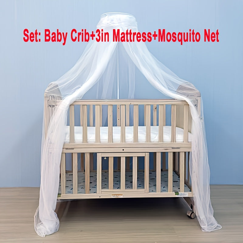 4-in-1 Convertible Non Full Size Baby Crib With Mattress And Dome Mosquito Net, Three Adjustable Height Bed Board, Movable Roller Design, Spacious Storage Space Under The Baby Crib, Product Weight: 41Lbs, Maximum Weight Recommendation: 33.1 Lbs
