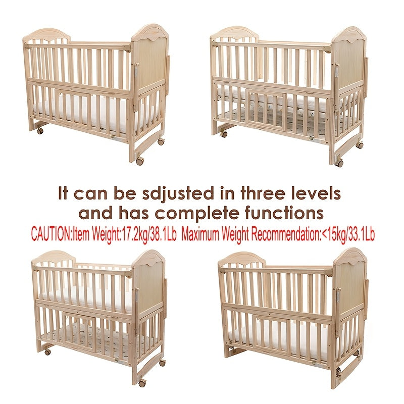 4-in-1 Convertible Non Full Size Baby Crib With Mattress And Dome Mosquito Net, Three Adjustable Height Bed Board, Movable Roller Design, Spacious Storage Space Under The Baby Crib, Product Weight: 41Lbs, Maximum Weight Recommendation: 33.1 Lbs