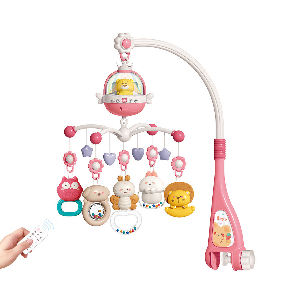 Baby Bear Music Crib Mobile Bed Bell with Projection Rattles Toys For New Born