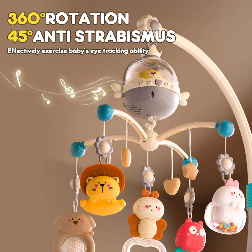 Baby Bear Music Crib Mobile Bed Bell with Projection Rattles Toys For New Born