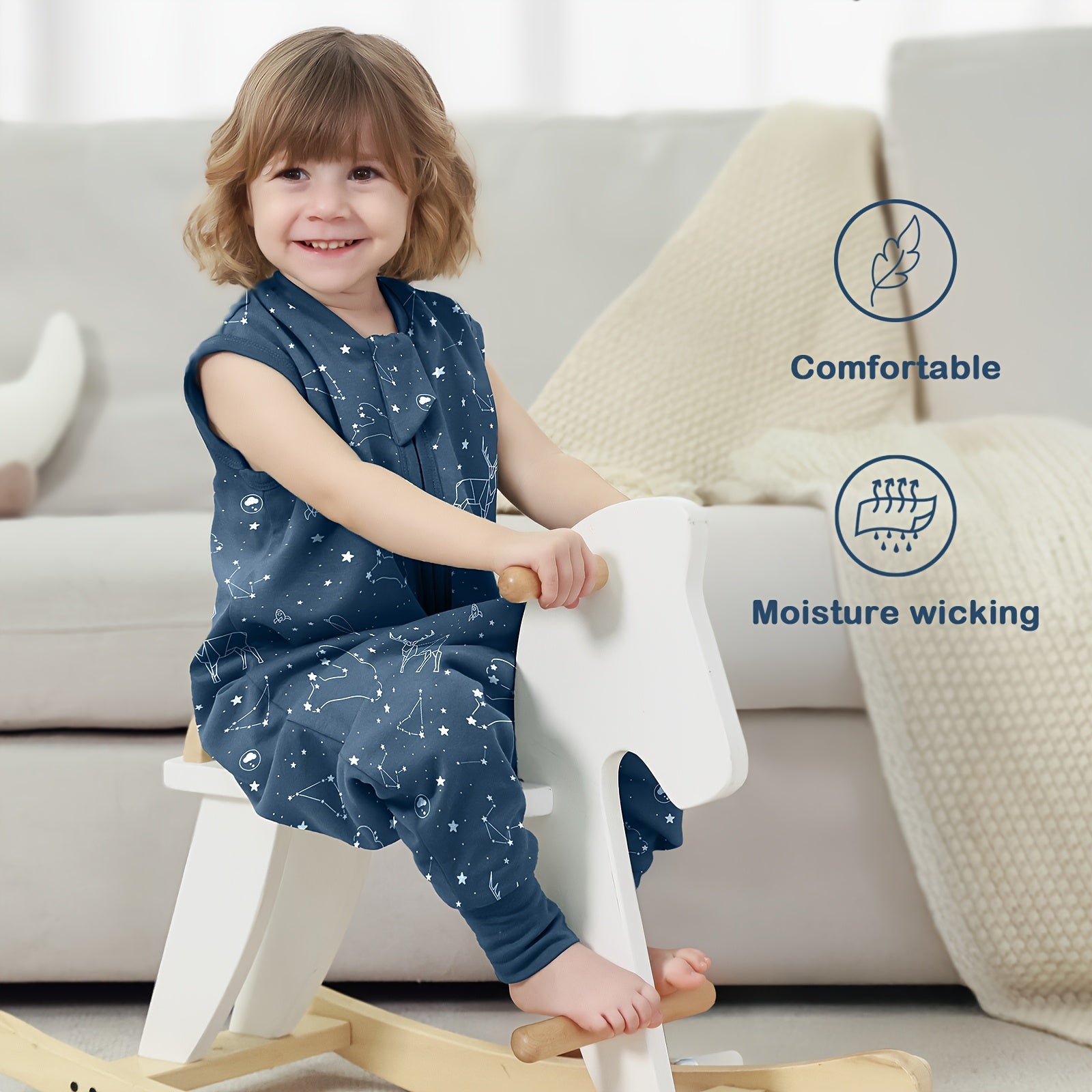 1.0TOG Baby Legged Sleeping Bag, All-Cotton Material, Spring-Summer-Autumn Anti-Kick Blanket, Two-Way Zipper Design