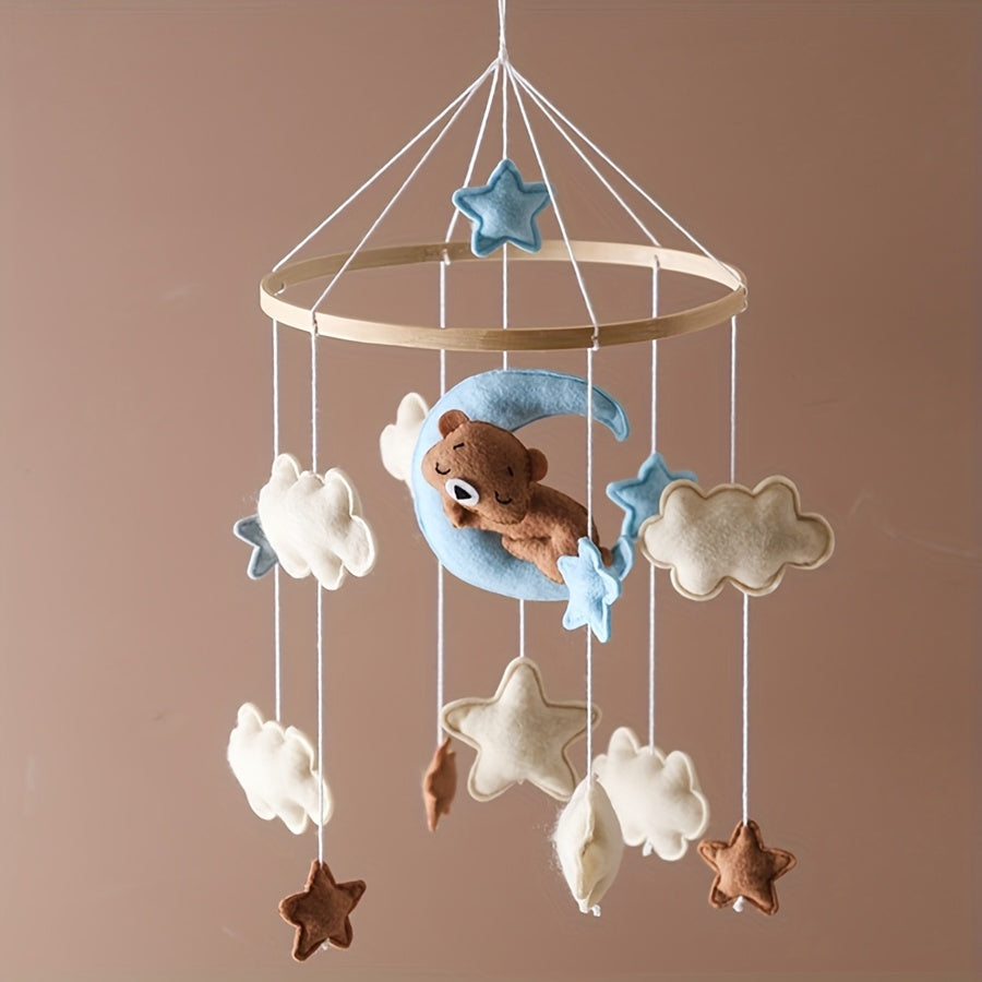 Cute Blue Moon Bear Shaped Cradle Mobile Toy, Neutral Crib Toy Hanging Nursery Decoration Accessories