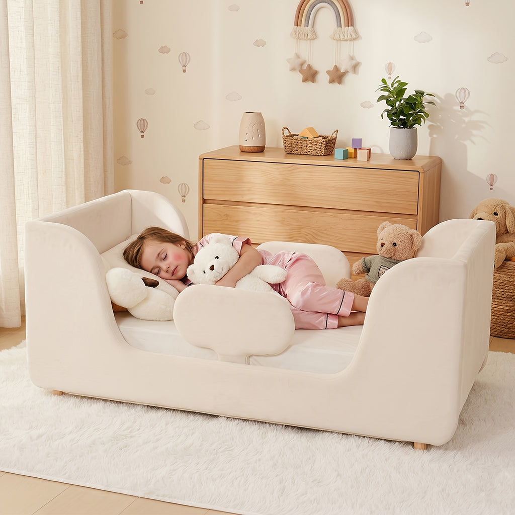 LILYPELLE Toddler Velvet Floor Bed, Child Bed for Kids with Extra Broad, Crib Size Toddler Bed, Velvet Bed Frame, Mat Is Not Included