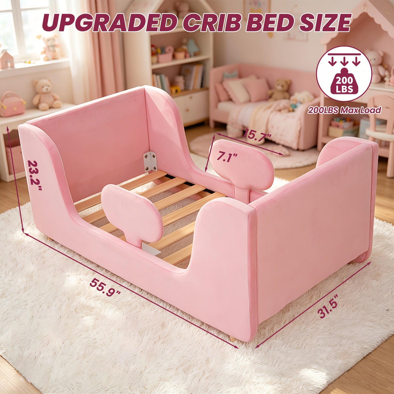 LILYPELLE Toddler Velvet Floor Bed, Child Bed for Kids with Extra Broad, Crib Size Toddler Bed, Velvet Bed Frame, Mat Is Not Included