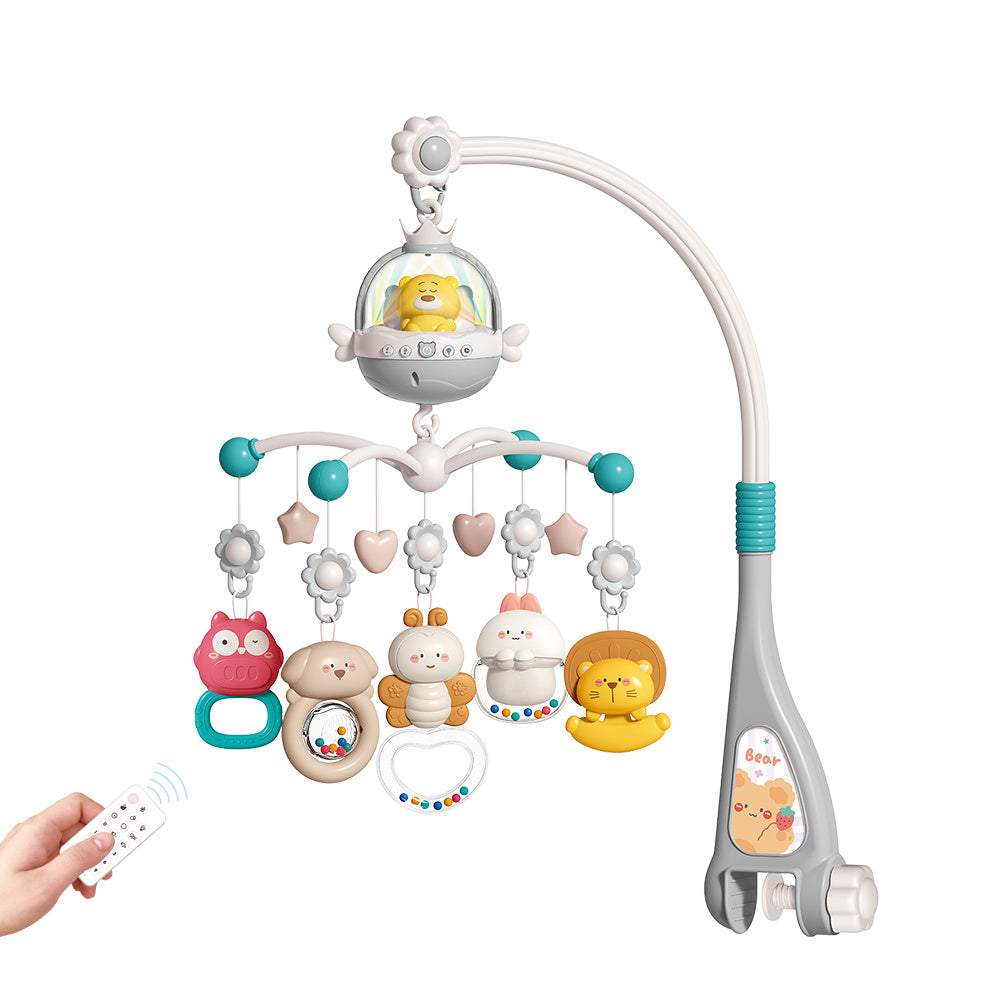 Baby Bear Music Crib Mobile Bed Bell with Projection Rattles Toys For New Born