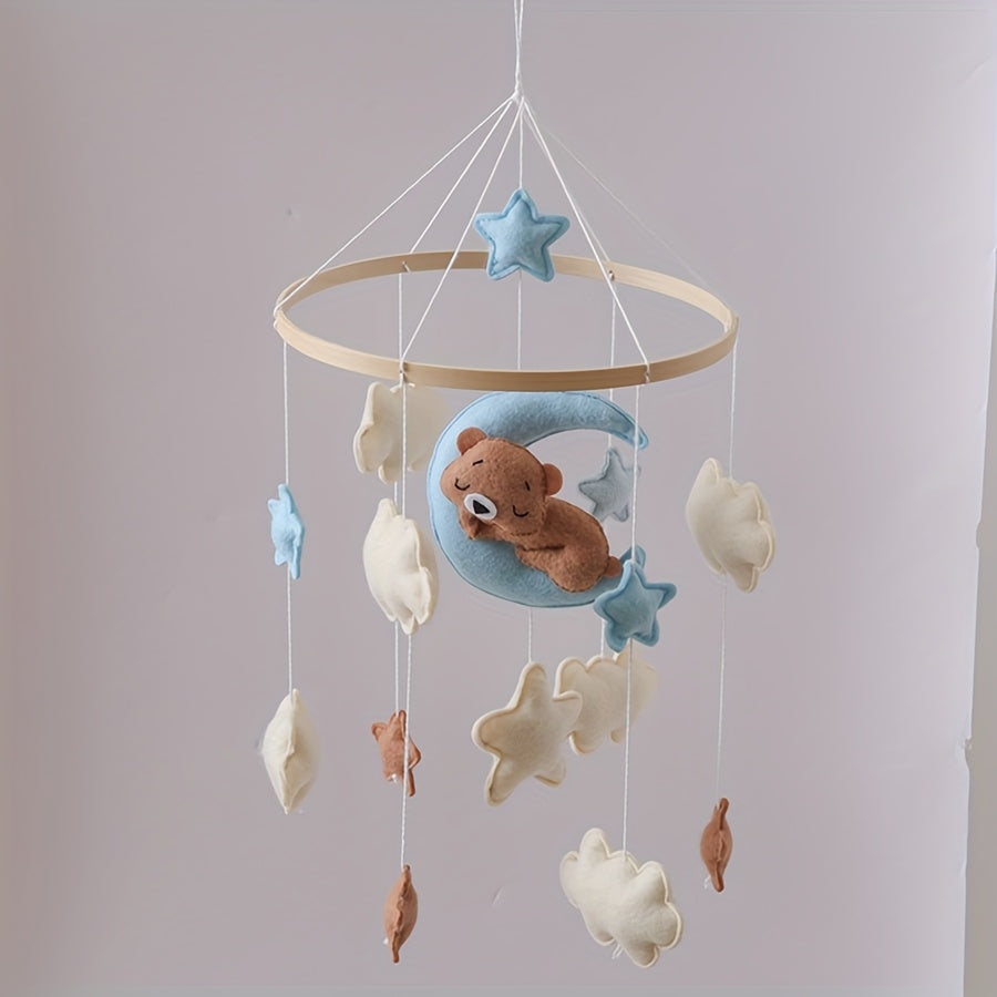Cute Blue Moon Bear Shaped Cradle Mobile Toy, Neutral Crib Toy Hanging Nursery Decoration Accessories