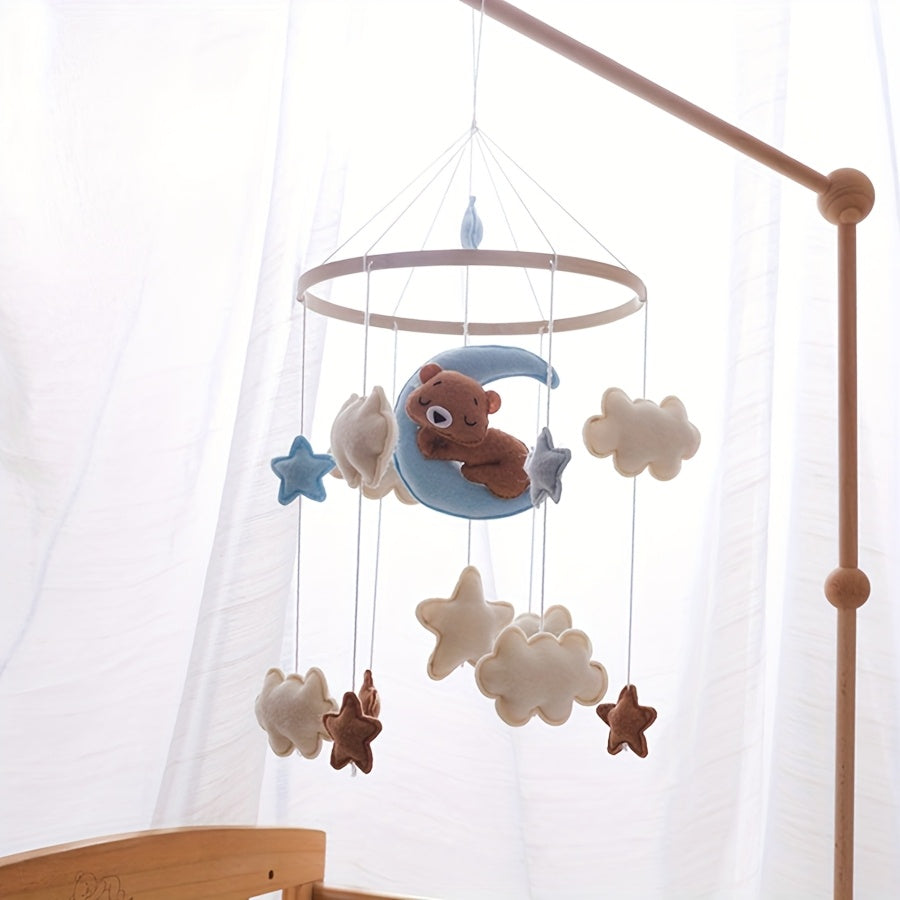 Cute Blue Moon Bear Shaped Cradle Mobile Toy, Neutral Crib Toy Hanging Nursery Decoration Accessories