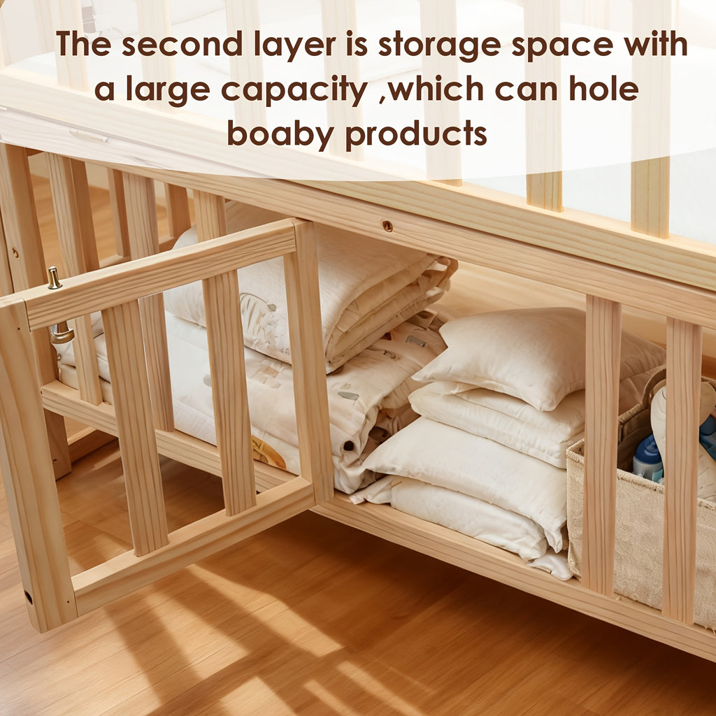 4-in-1 Convertible Non Full Size Baby Crib With Mattress And Dome Mosquito Net, Three Adjustable Height Bed Board, Movable Roller Design, Spacious Storage Space Under The Baby Crib, Product Weight: 41Lbs, Maximum Weight Recommendation: 33.1 Lbs