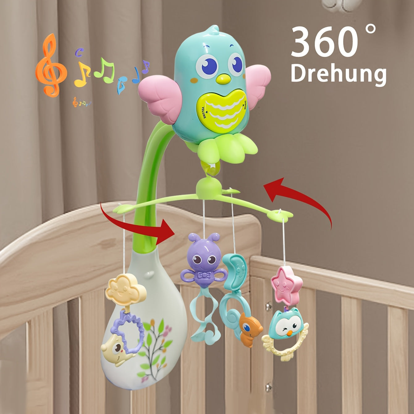 Infant\u002FNewborn Bird Bed Bell Toy, Joyful Creates Good Mood, Silent Rotation, Baby Educational Hanging Ornament, Easter, New Year, Children's Day, Mother's Day, Holiday Gift, The Best Present for Babies, High-Quality ABS Material, Gift Box Packaging