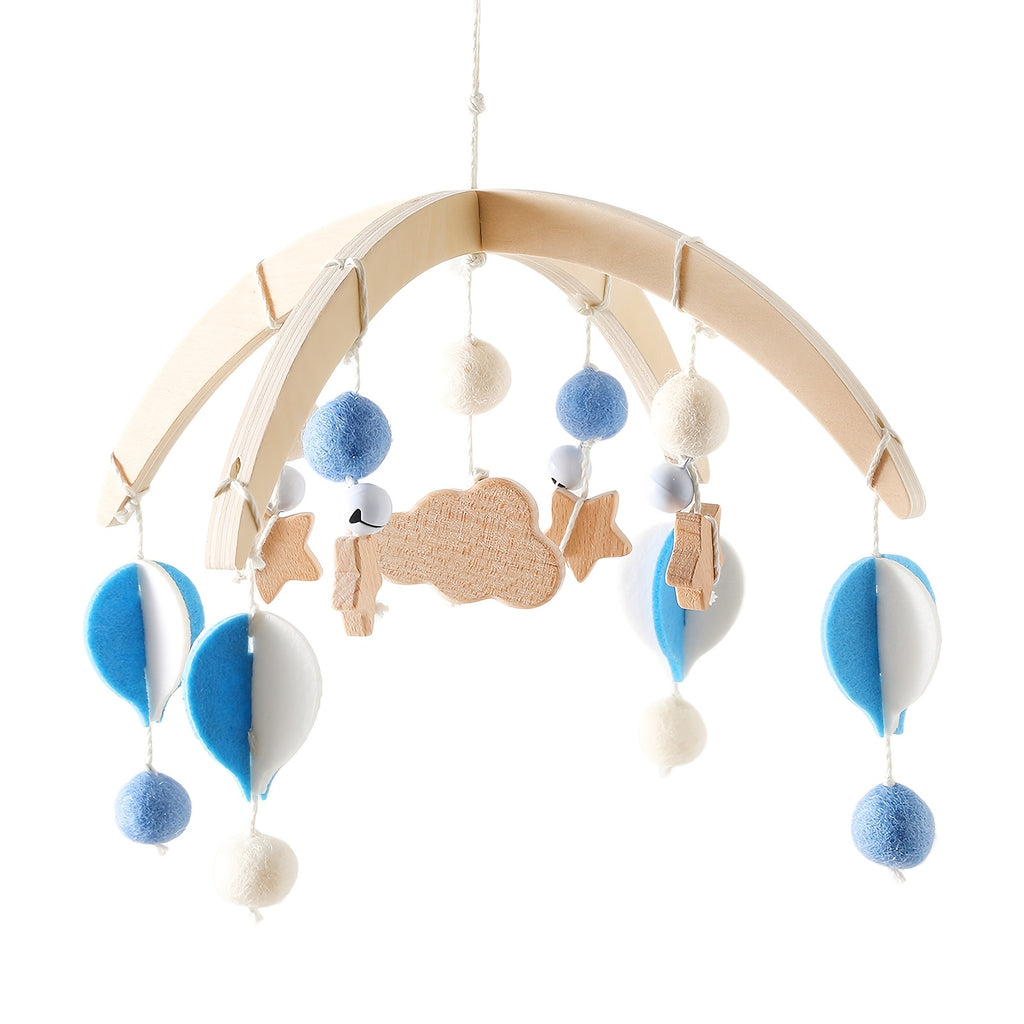Cute Hot Air Balloon Mobile for Baby, Infant Hanging Bed Chime, Blue And White Cartoon Shaped Bed Hanger, Mobile Stand Accessory, Suitable for Nursery Decor, Christmas Halloween Birthday Gift