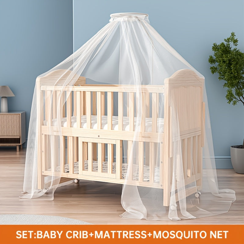 4-in-1 Convertible Non Full Size Baby Crib With Mattress And Dome Mosquito Net, Three Adjustable Height Bed Board, Movable Roller Design, Spacious Storage Space Under The Baby Crib, Product Weight: 41Lbs, Maximum Weight Recommendation: 33.1 Lbs