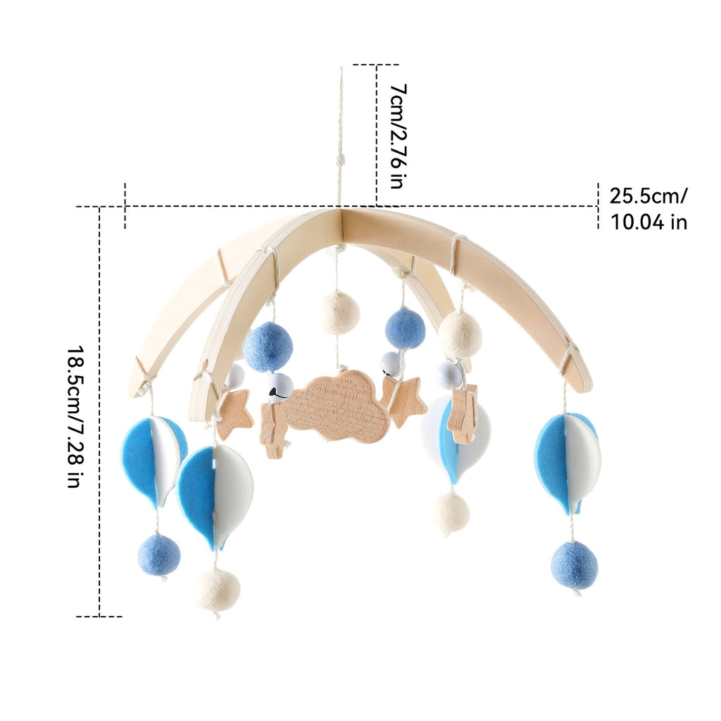 Cute Hot Air Balloon Mobile for Baby, Infant Hanging Bed Chime, Blue And White Cartoon Shaped Bed Hanger, Mobile Stand Accessory, Suitable for Nursery Decor, Christmas Halloween Birthday Gift