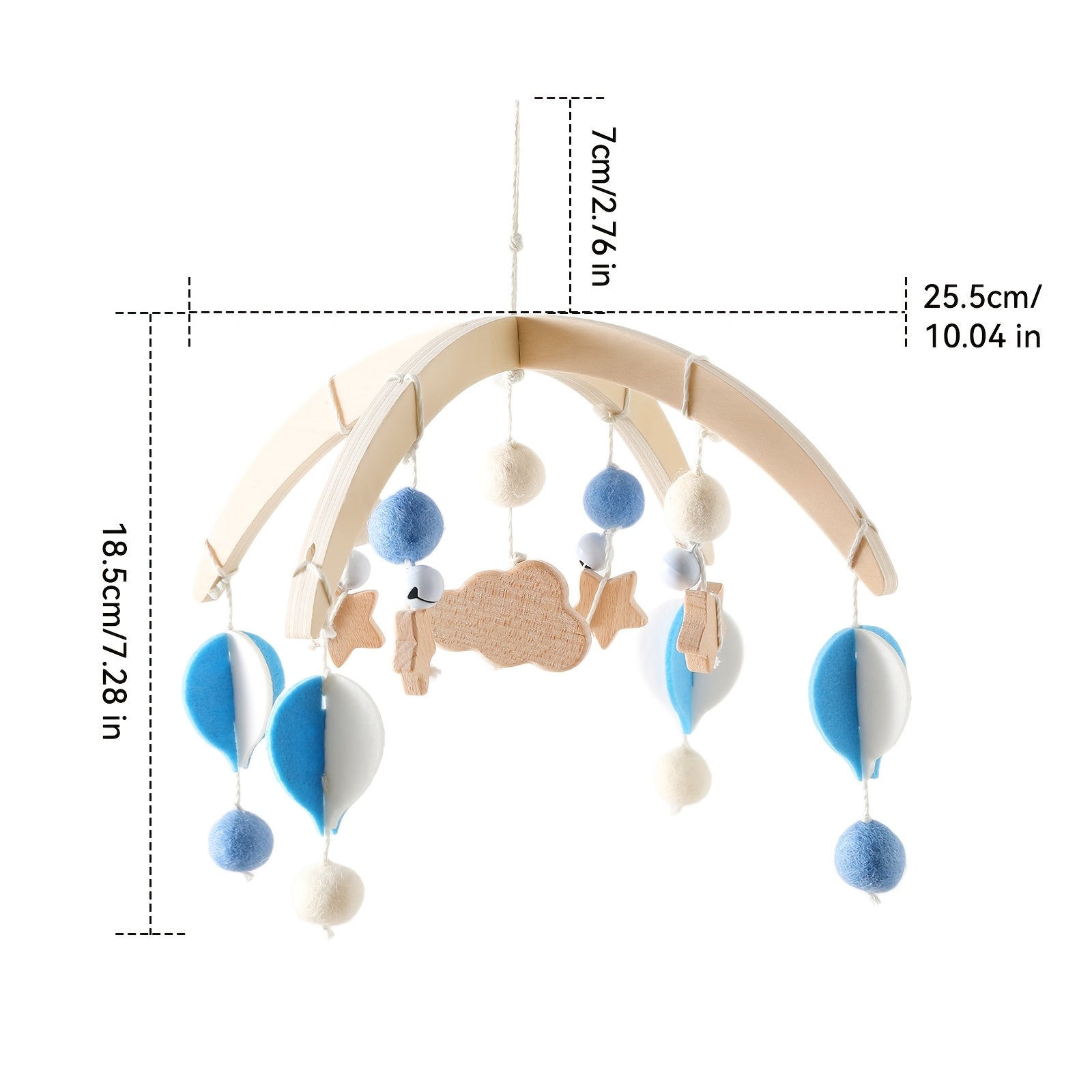 Cute Hot Air Balloon Mobile for Baby, Infant Hanging Bed Chime, Blue And White Cartoon Shaped Bed Hanger, Mobile Stand Accessory, Suitable for Nursery Decor, Christmas Halloween Birthday Gift