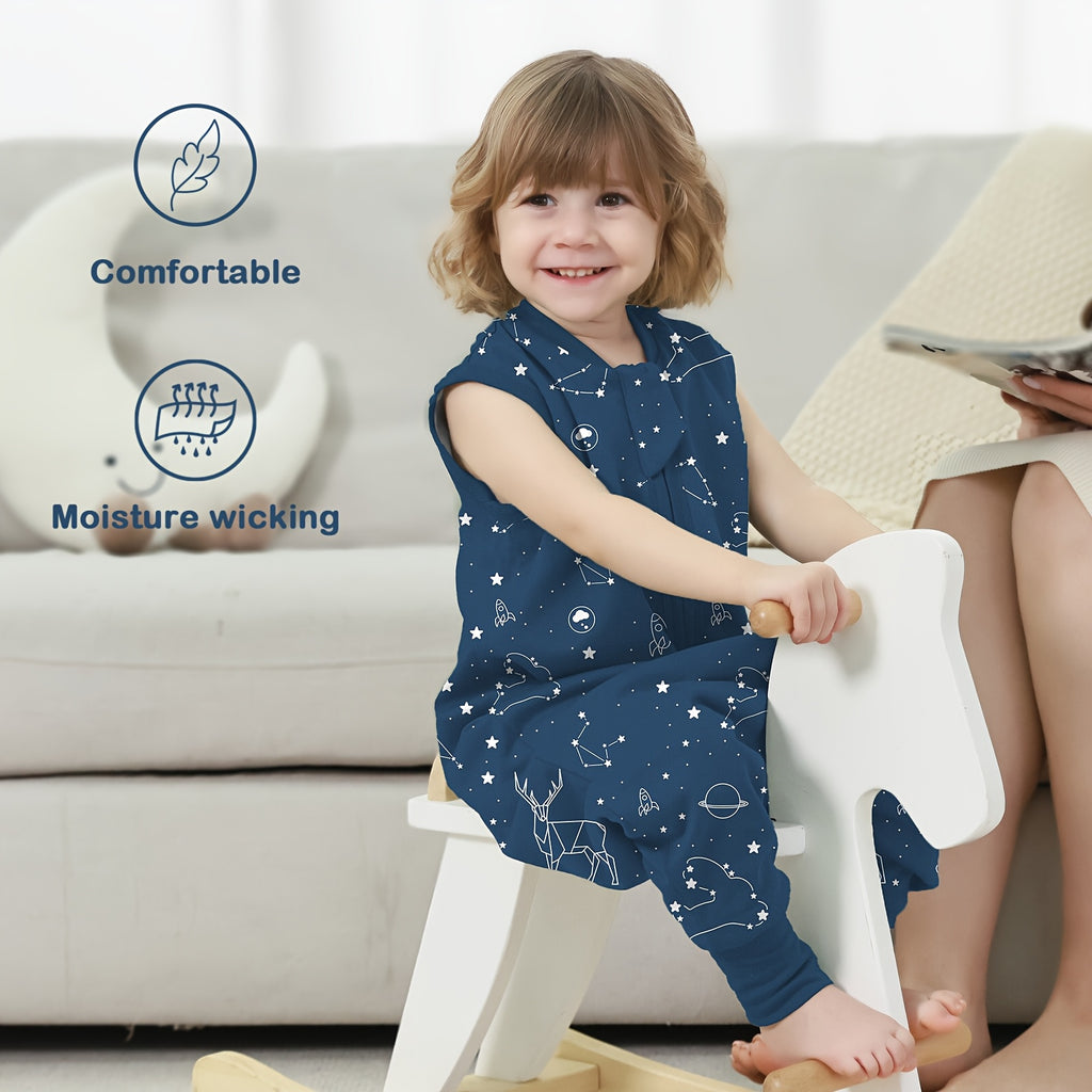 1.0TOG Baby Legged Sleeping Bag, All-Cotton Material, Spring-Summer-Autumn Anti-Kick Blanket, Two-Way Zipper Design