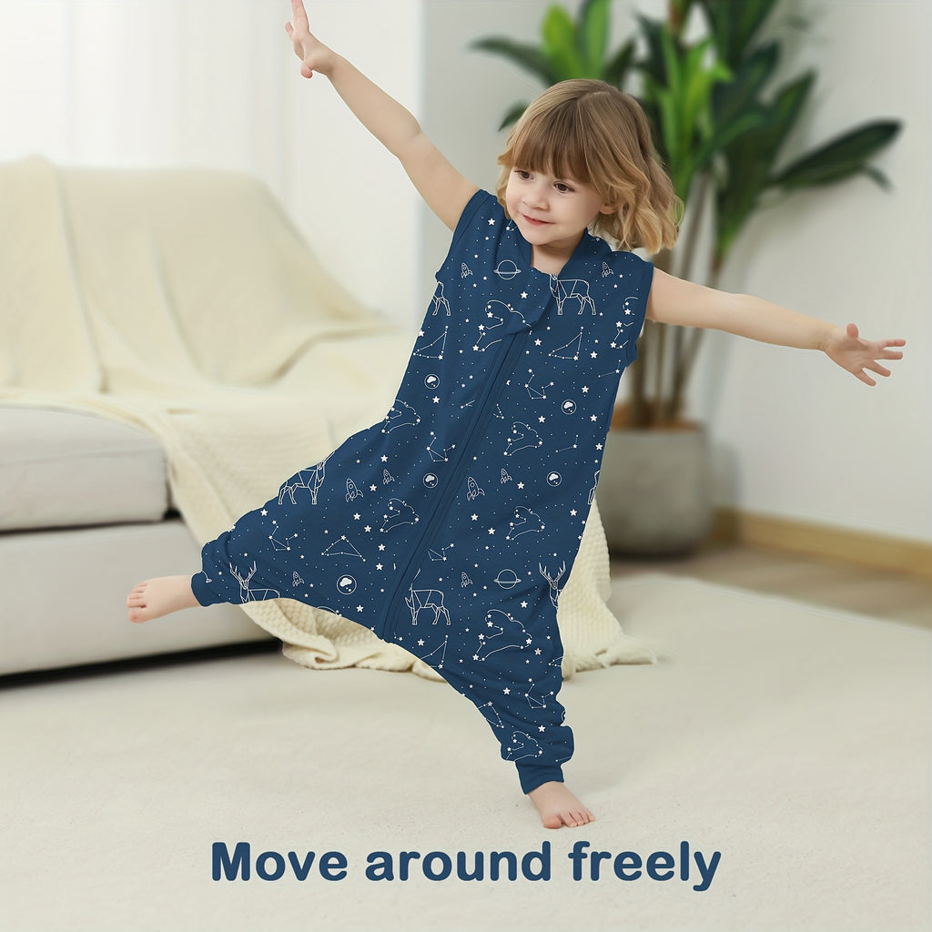 1.0TOG Baby Legged Sleeping Bag, All-Cotton Material, Spring-Summer-Autumn Anti-Kick Blanket, Two-Way Zipper Design
