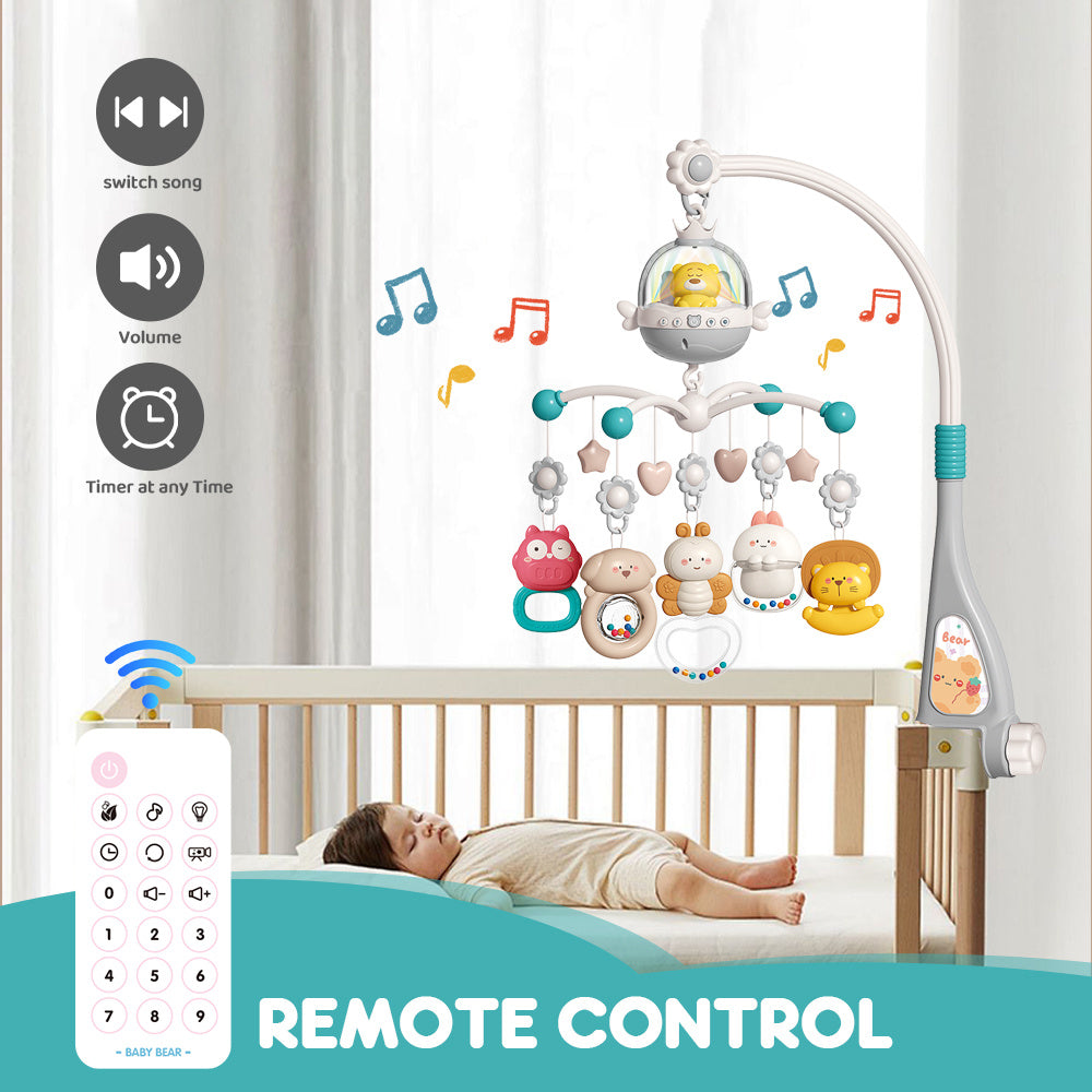 Baby Bear Music Crib Mobile Bed Bell with Projection Rattles Toys For New Born
