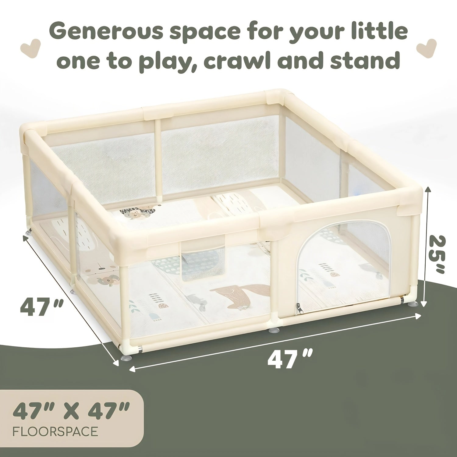 Large Size Kids Playpen With Suction Cups | Thickened Sturdy Steel Tube, Anti-Climb Design & Zipper Door, Indoor Outdoor Use, Perfect Birthday & Holiday Gift, 71.2×71.2\u002F71.2×47\u002F47×47 Inch, Grey & Colors, Modern Crib Style By
