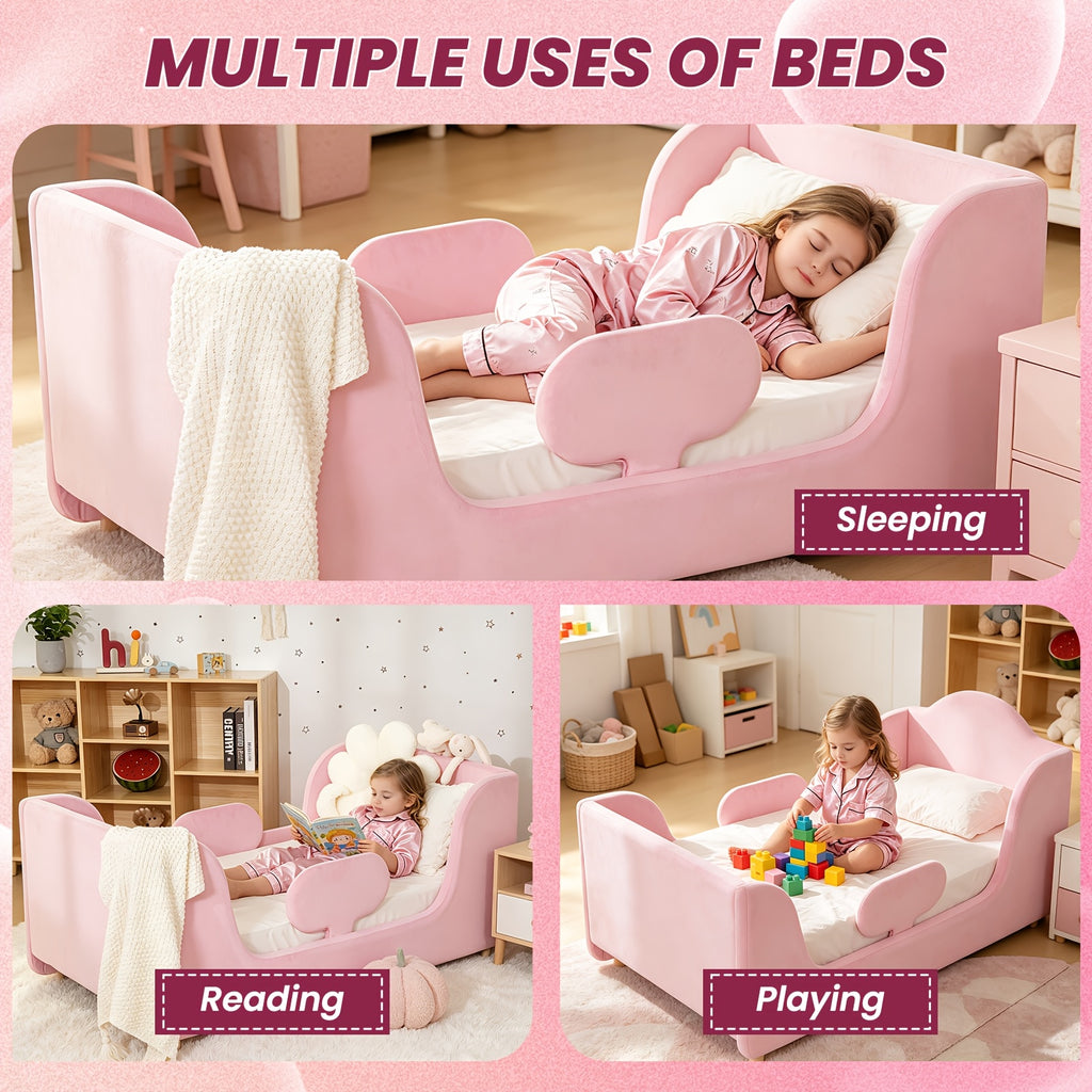 LILYPELLE Toddler Velvet Floor Bed, Child Bed for Kids with Extra Broad, Crib Size Toddler Bed, Velvet Bed Frame, Mat Is Not Included