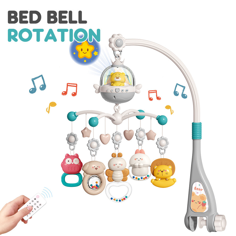 Baby Bear Music Crib Mobile Bed Bell with Projection Rattles Toys For New Born