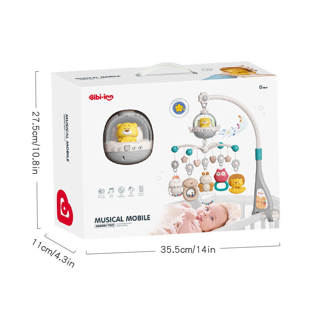Baby Bear Music Crib Mobile Bed Bell with Projection Rattles Toys For New Born