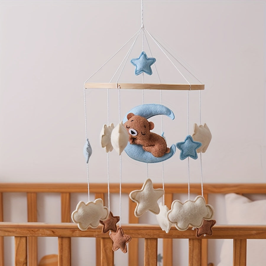 Cute Blue Moon Bear Shaped Cradle Mobile Toy, Neutral Crib Toy Hanging Nursery Decoration Accessories