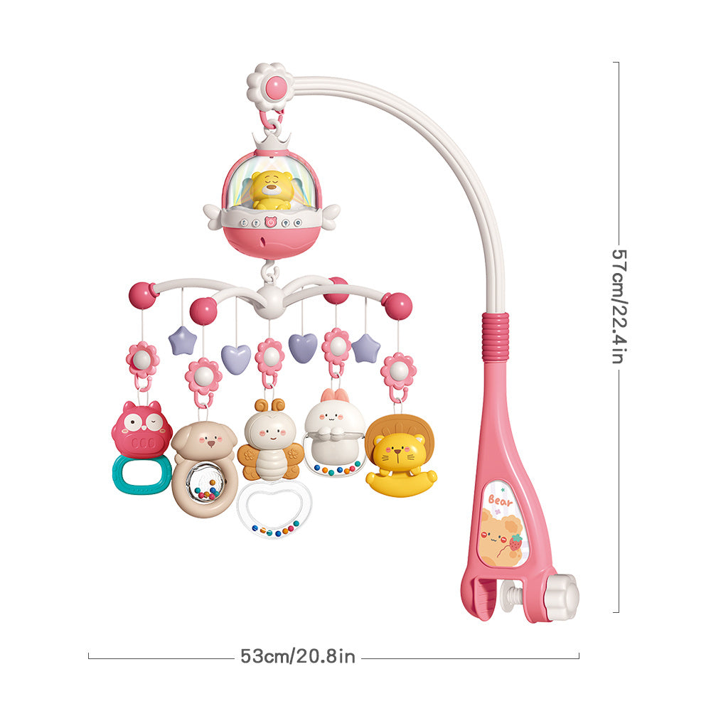 Baby Bear Music Crib Mobile Bed Bell with Projection Rattles Toys For New Born