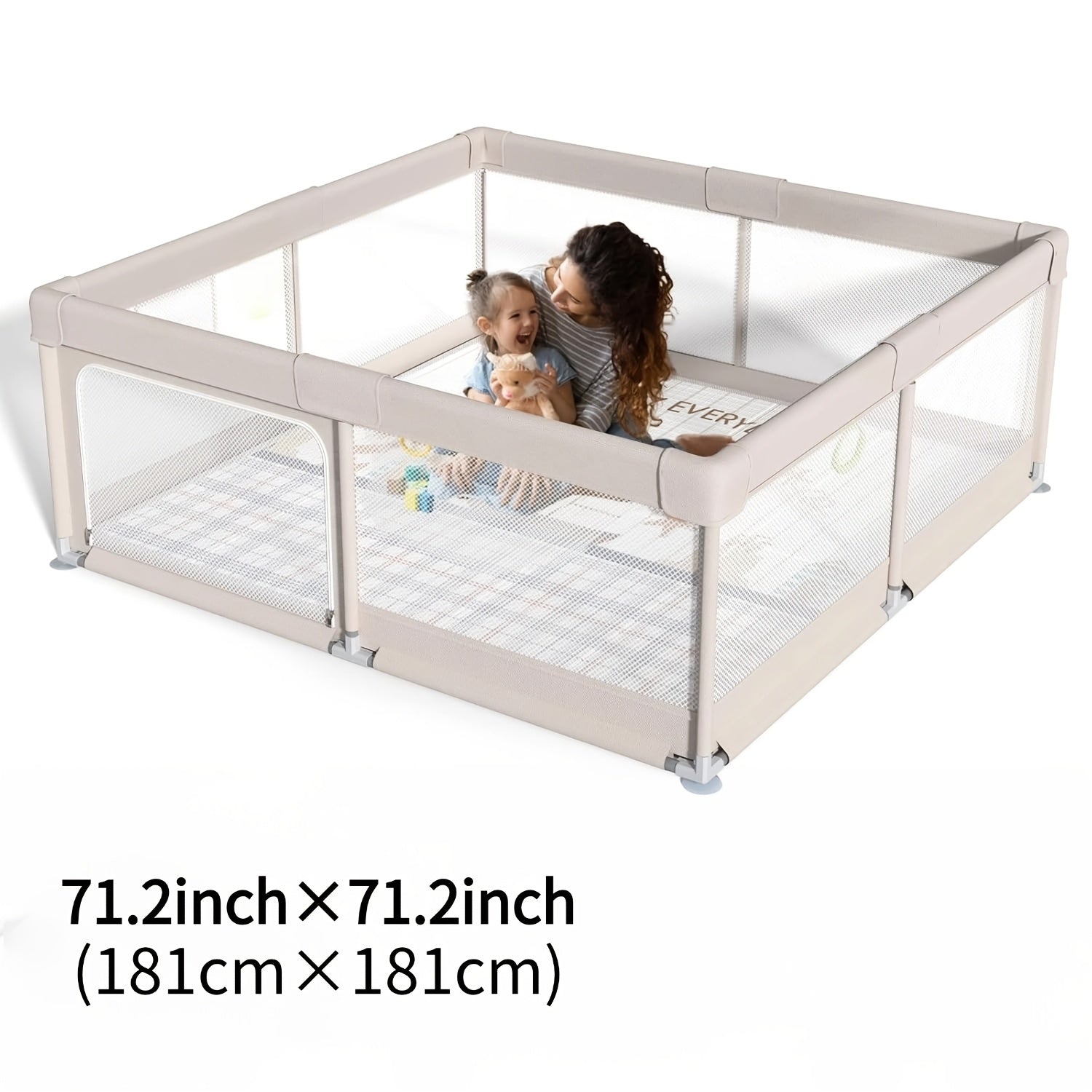 Large Size Kids Playpen With Suction Cups | Thickened Sturdy Steel Tube, Anti-Climb Design & Zipper Door, Indoor Outdoor Use, Perfect Birthday & Holiday Gift, 71.2×71.2\u002F71.2×47\u002F47×47 Inch, Grey & Colors, Modern Crib Style By