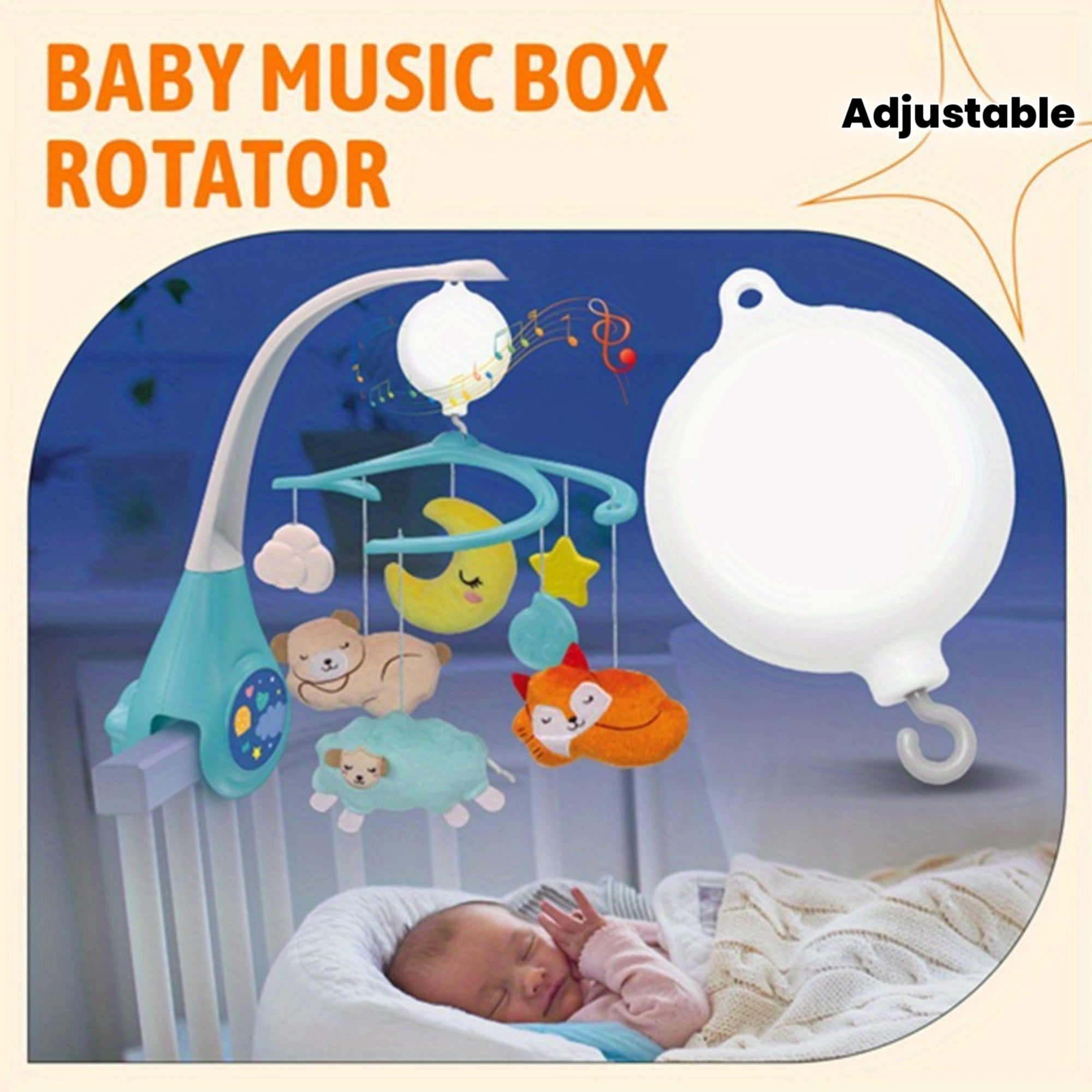 Crib Mobile Motor Baby Music Box Spinner with 3 Modes Volume Adjustable 12 Lullabies Auto-Off After 30 Minutes,  Stylish Crib Accessory, Contemporary Design, Highquality Motor, Lullaby Spinner