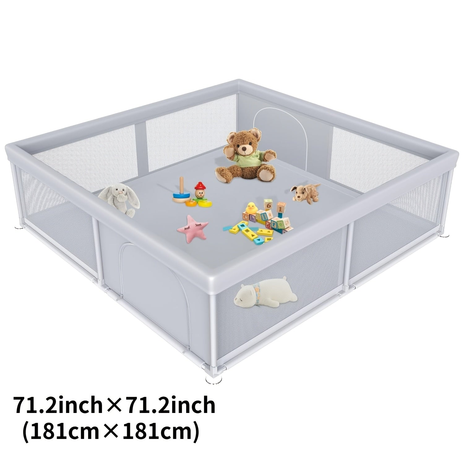Large Size Kids Playpen With Suction Cups | Thickened Sturdy Steel Tube, Anti-Climb Design & Zipper Door, Indoor Outdoor Use, Perfect Birthday & Holiday Gift, 71.2×71.2\u002F71.2×47\u002F47×47 Inch, Grey & Colors, Modern Crib Style By