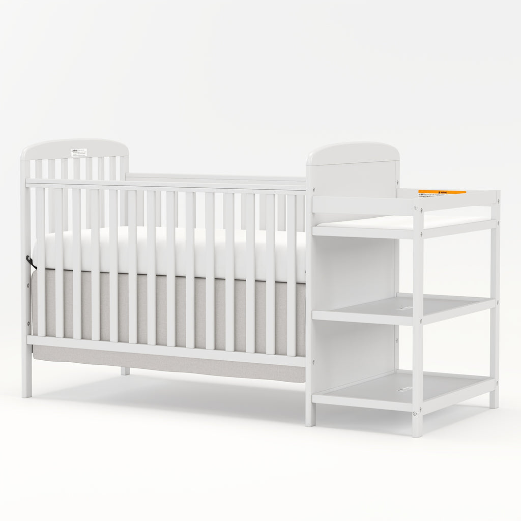 Goldzone 4-in-1 Convertible Baby Crib, Wooden Baby Stuffs Converts Into Toddler Bed with Changing Table, Newborn Essential Items Full Size Nursery Decor Cribs, Adjustable Heights, Item Weight: 56lbs, Maximum Weight Recommendation: 50lbs
