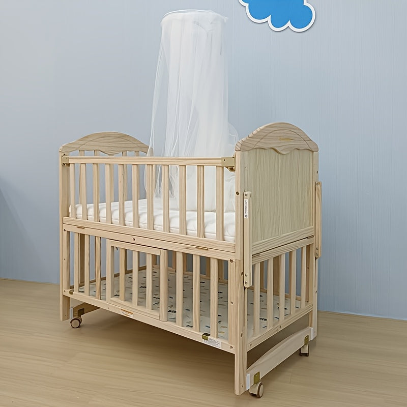 4-in-1 Convertible Non Full Size Baby Crib With Mattress And Dome Mosquito Net, Three Adjustable Height Bed Board, Movable Roller Design, Spacious Storage Space Under The Baby Crib, Product Weight: 41Lbs, Maximum Weight Recommendation: 33.1 Lbs