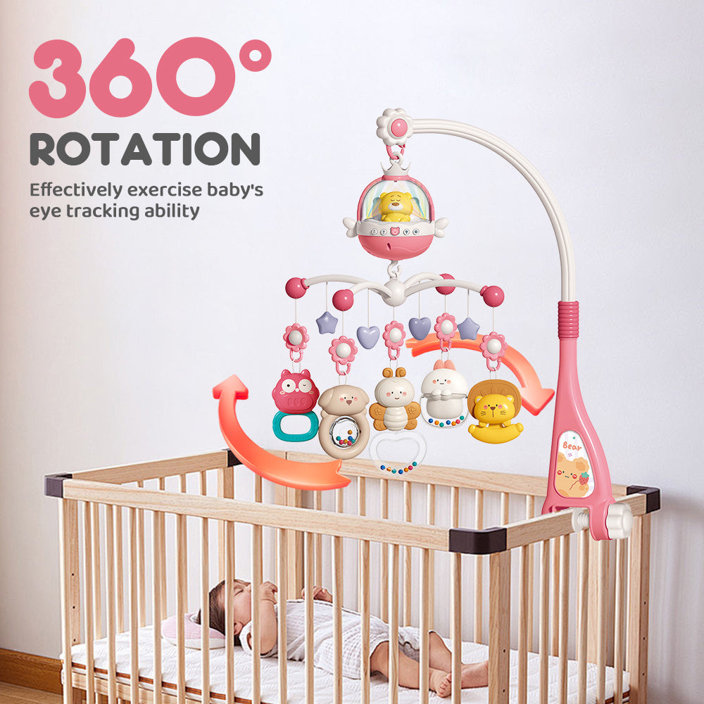 Baby Bear Music Crib Mobile Bed Bell with Projection Rattles Toys For New Born