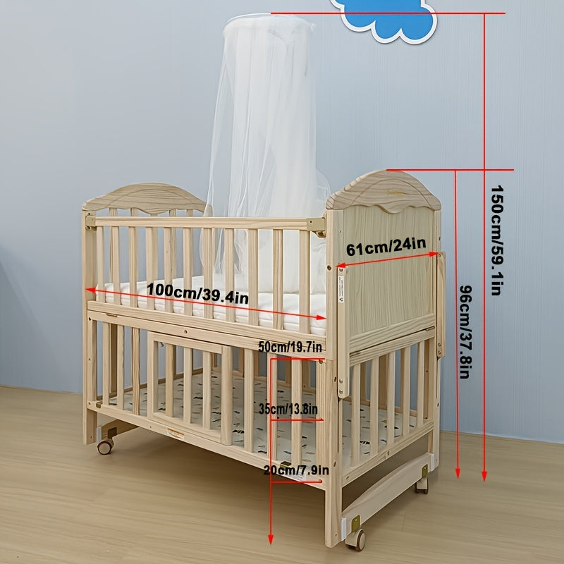 4-in-1 Convertible Non Full Size Baby Crib With Mattress And Dome Mosquito Net, Three Adjustable Height Bed Board, Movable Roller Design, Spacious Storage Space Under The Baby Crib, Product Weight: 41Lbs, Maximum Weight Recommendation: 33.1 Lbs
