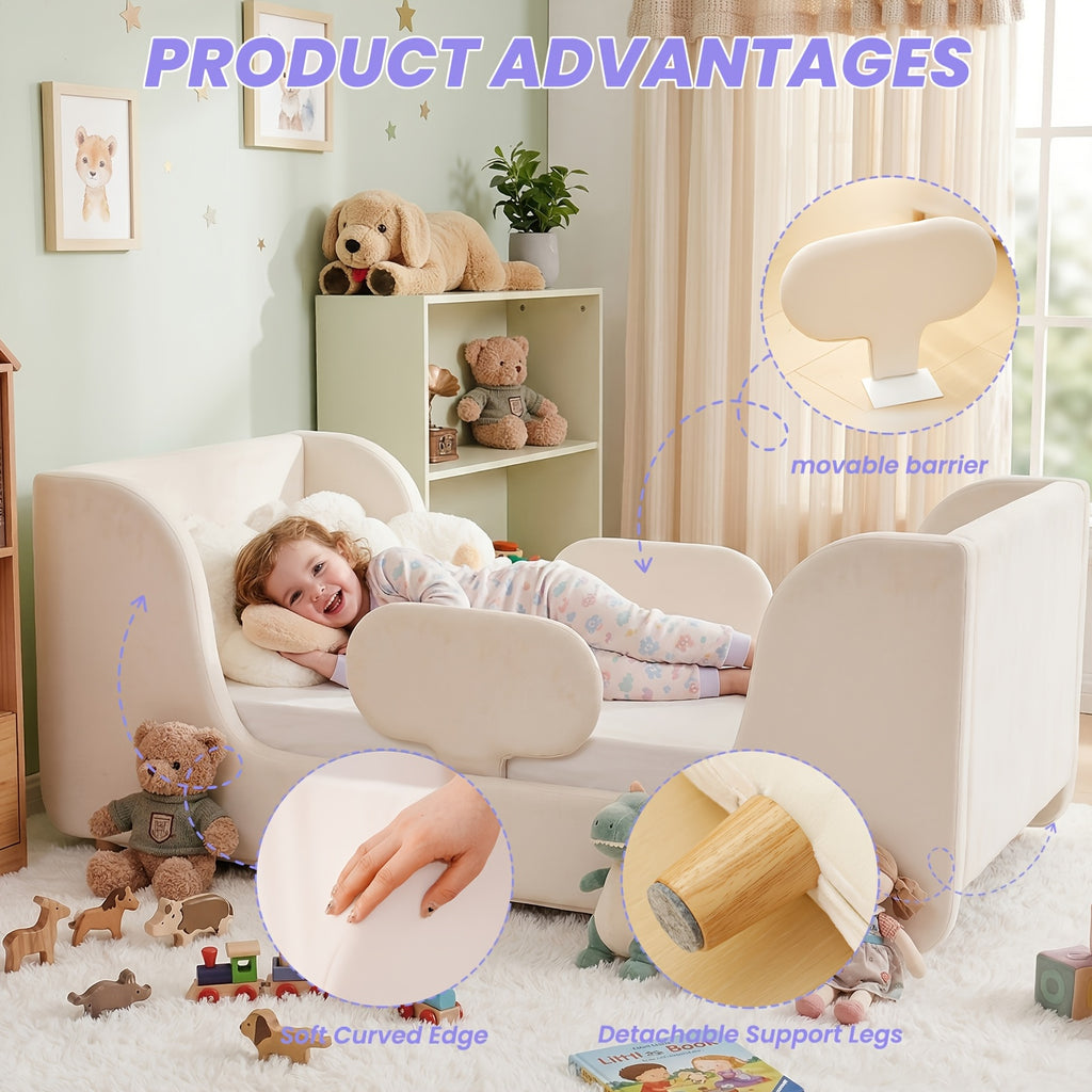 LILYPELLE Toddler Velvet Floor Bed, Child Bed for Kids with Extra Broad, Crib Size Toddler Bed, Velvet Bed Frame, Mat Is Not Included