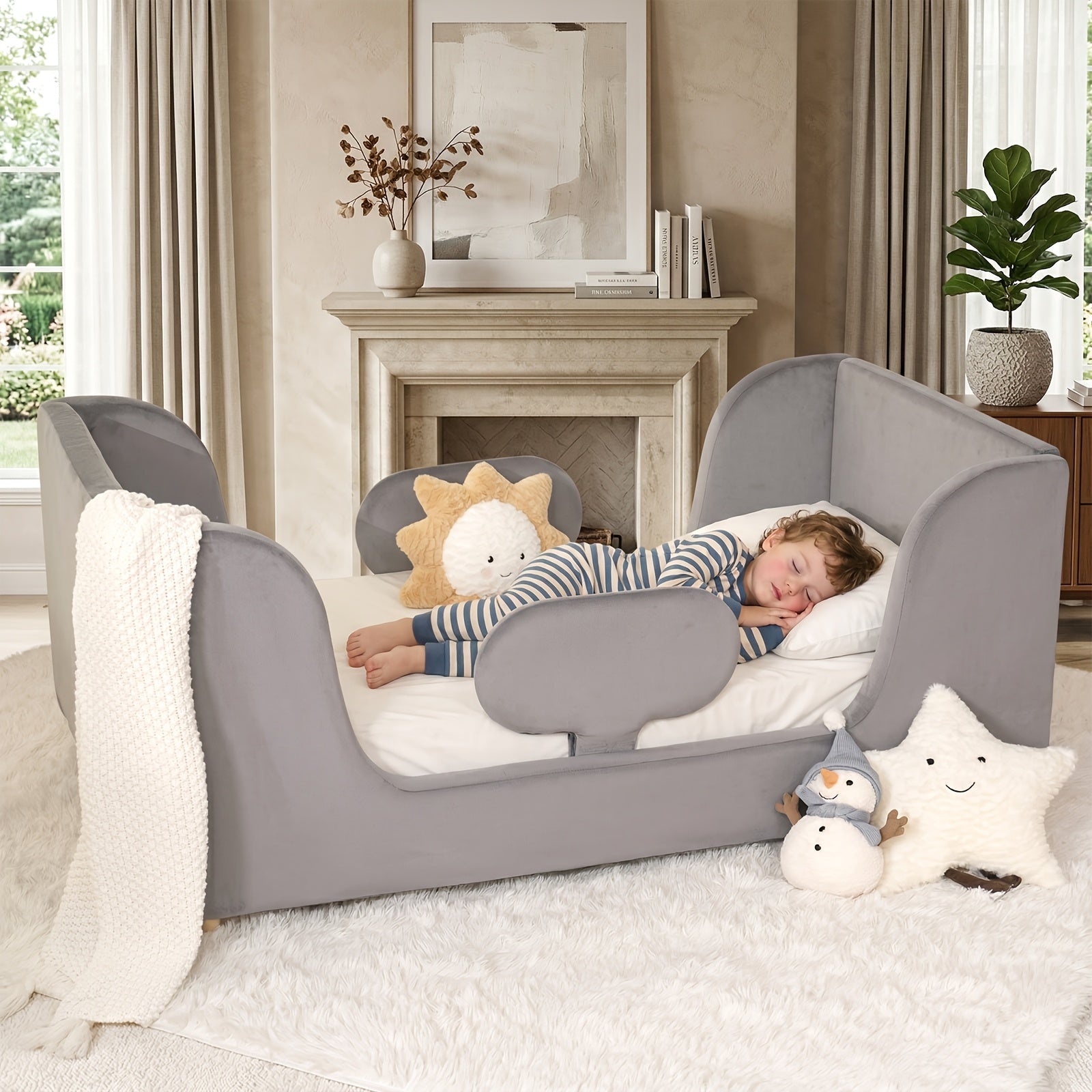 LILYPELLE Toddler Velvet Floor Bed, Child Bed for Kids with Extra Broad, Crib Size Toddler Bed, Velvet Bed Frame, Mat Is Not Included