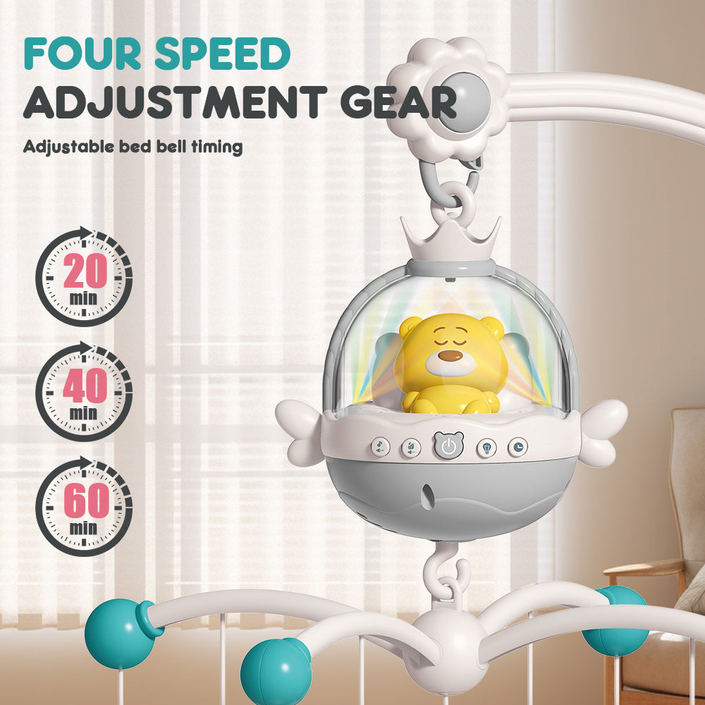 Baby Bear Music Crib Mobile Bed Bell with Projection Rattles Toys For New Born