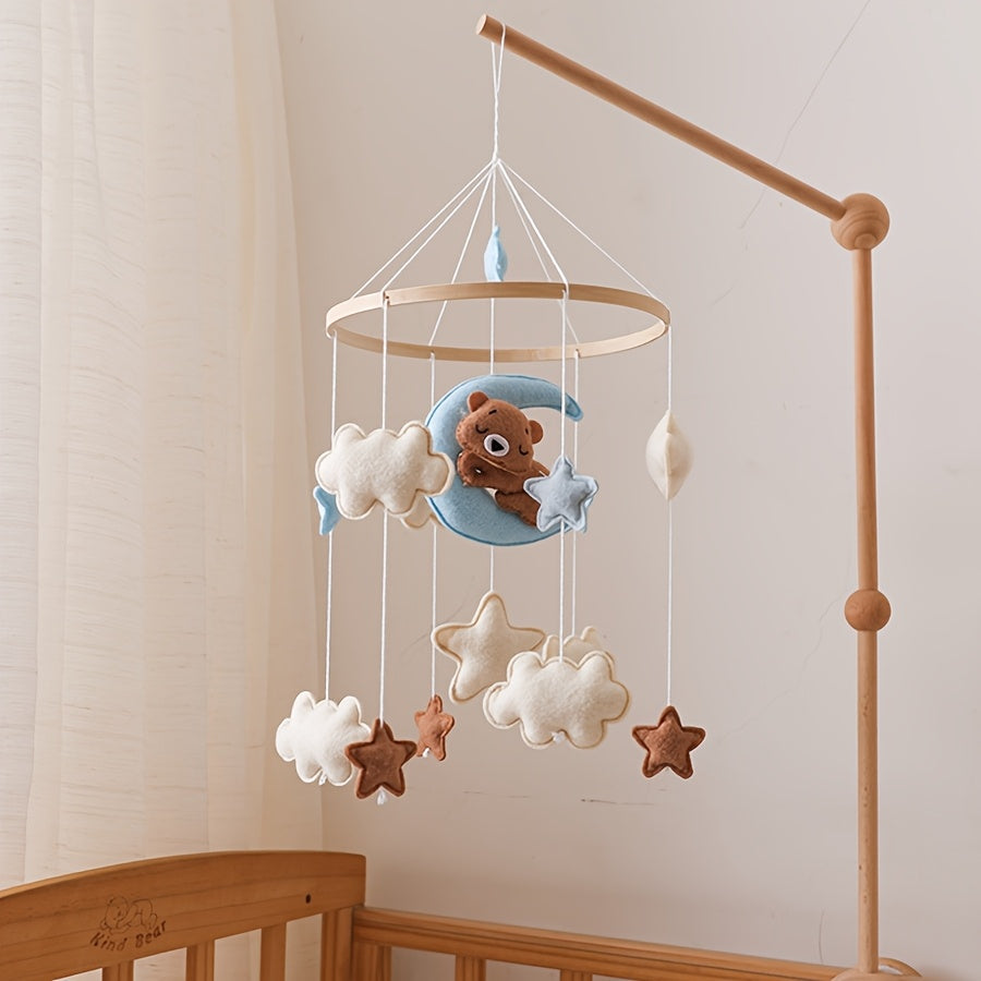 Cute Blue Moon Bear Shaped Cradle Mobile Toy, Neutral Crib Toy Hanging Nursery Decoration Accessories