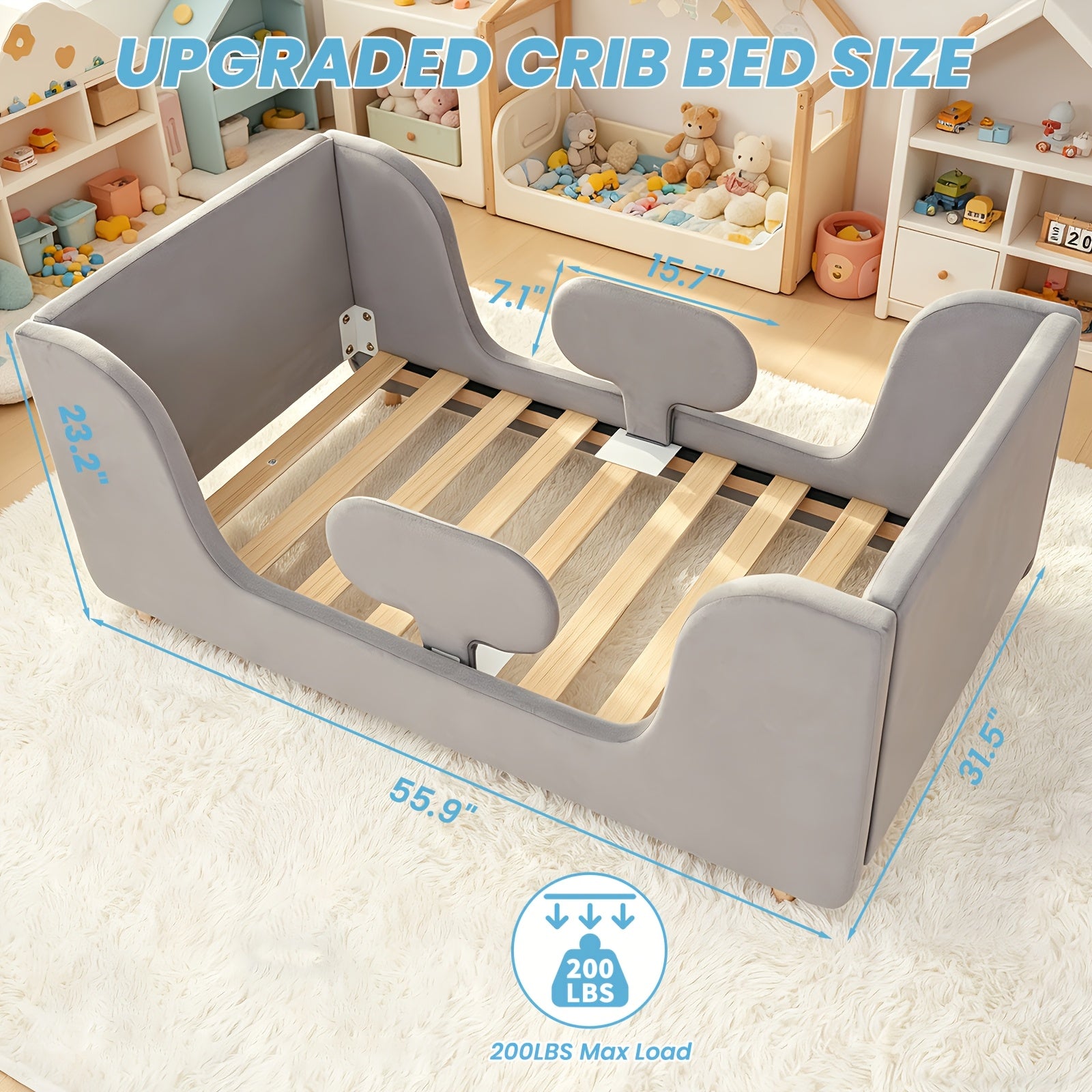 LILYPELLE Toddler Velvet Floor Bed, Child Bed for Kids with Extra Broad, Crib Size Toddler Bed, Velvet Bed Frame, Mat Is Not Included