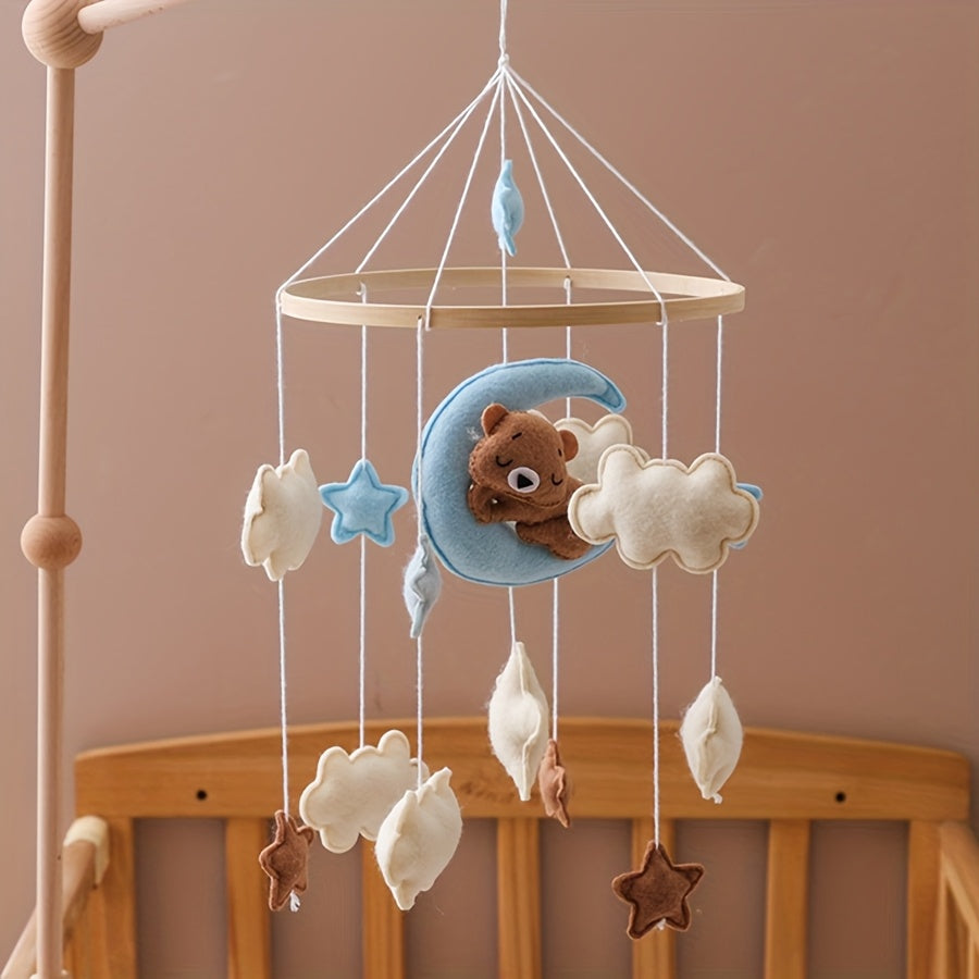 Cute Blue Moon Bear Shaped Cradle Mobile Toy, Neutral Crib Toy Hanging Nursery Decoration Accessories