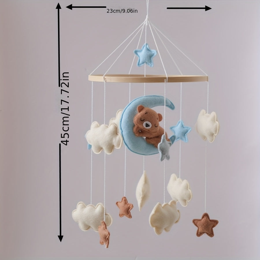Cute Blue Moon Bear Shaped Cradle Mobile Toy, Neutral Crib Toy Hanging Nursery Decoration Accessories